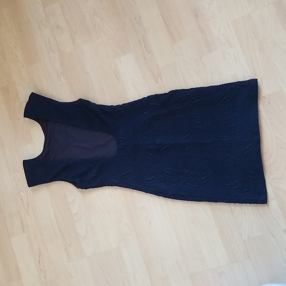 Backstage Blue Stretchy Textured Skin Tight Pencil Dress Exposed Back Sleevess - Picture 4 of 8